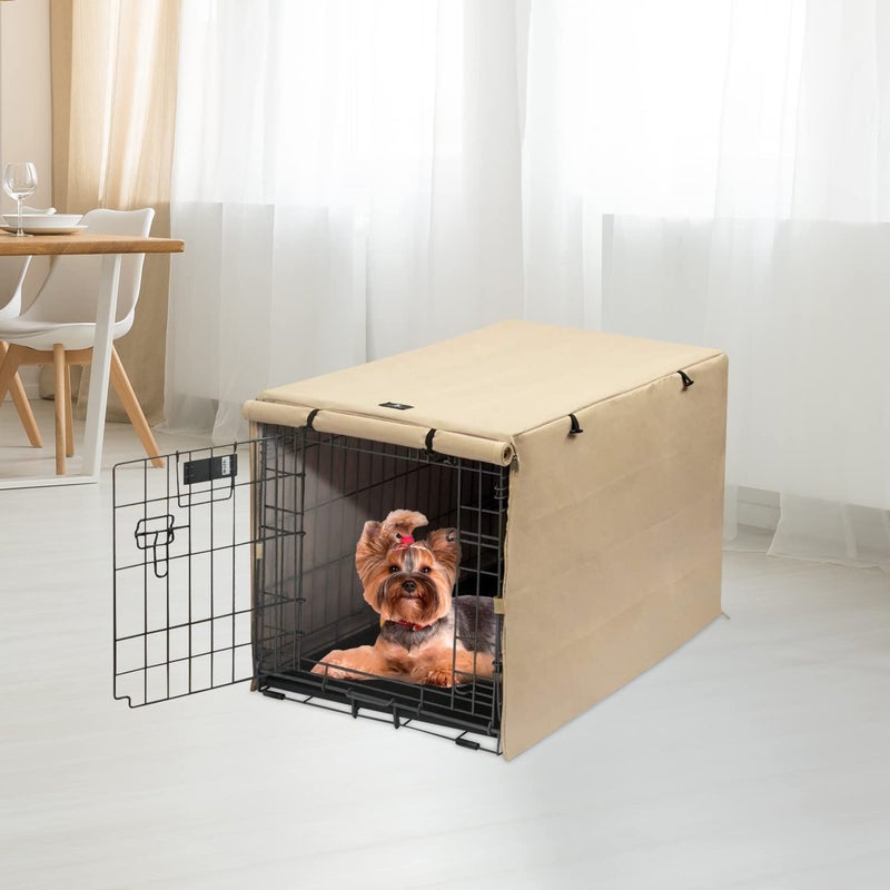 X-ZONE PET Double Door Dog Crate Cover - Polyester Pet Kennel Cover (Fits 24 30 36 42 48 inches Wire Crate) (24 Inch, Tan) - Image 2